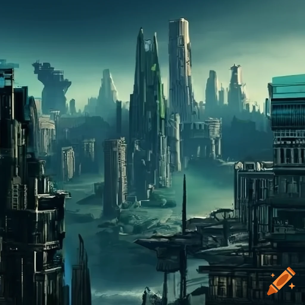 Science fiction jungle city landscape on Craiyon