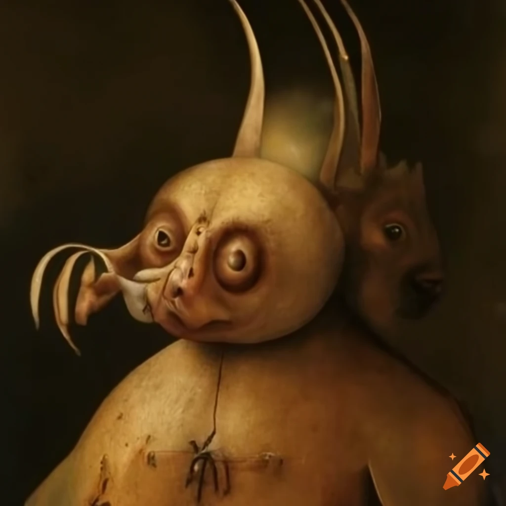 surreal painting with strange animals and humanoids