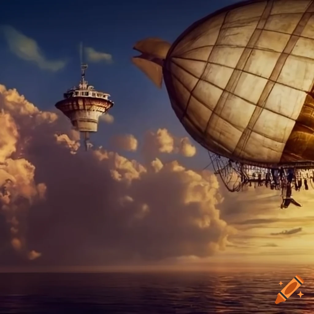 steampunk airship with renaissance fresco