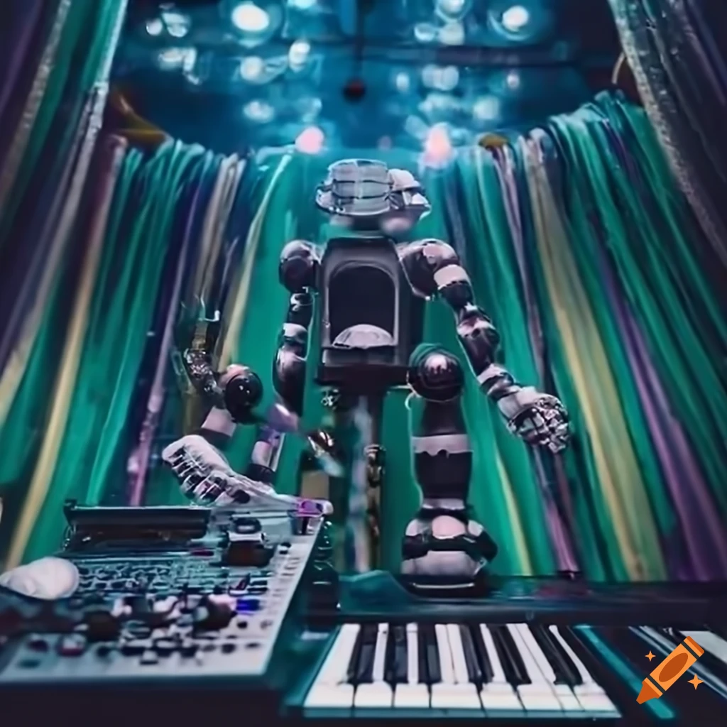 3d art of a robot playing piano on Craiyon