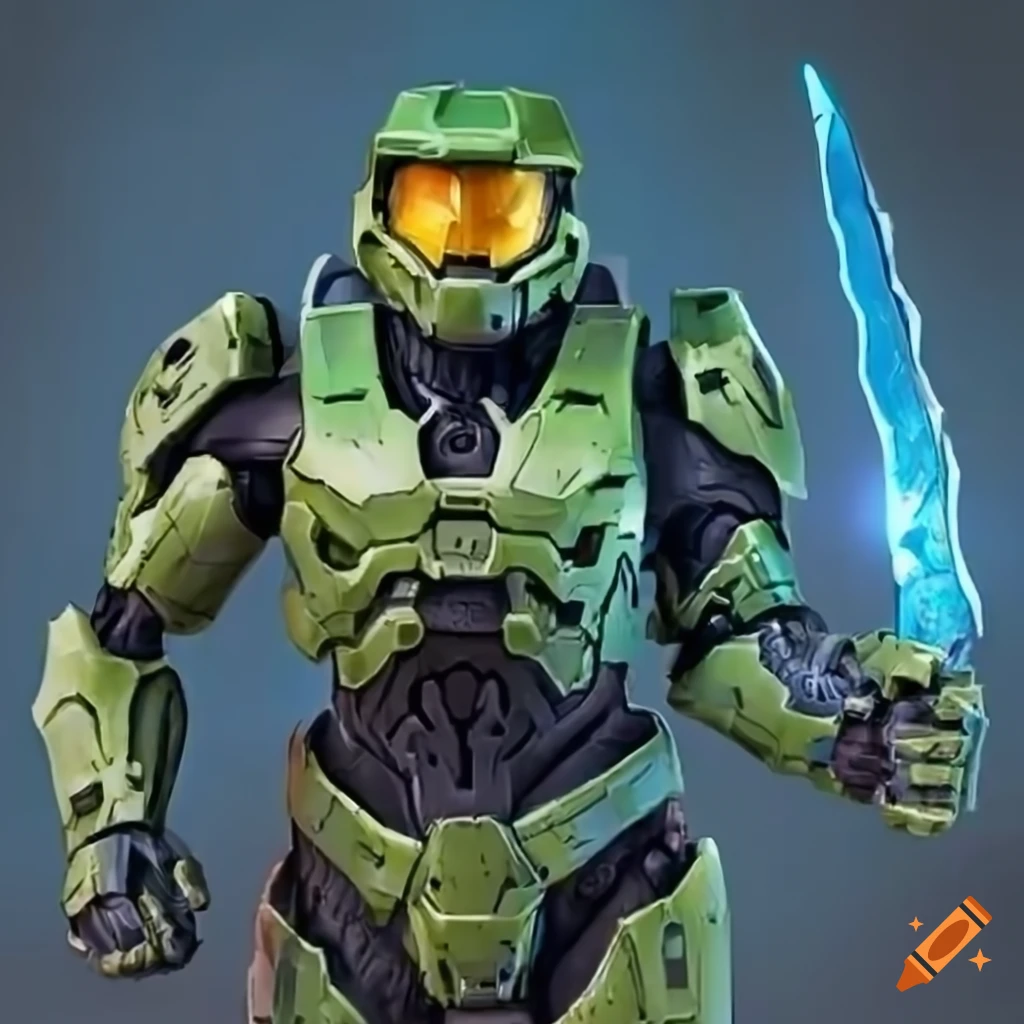 Image of master chief with energy sword on Craiyon