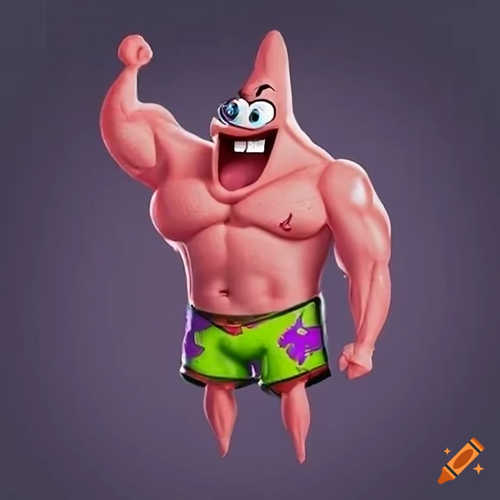 Patrick star as a muscular bodybuilder on Craiyon
