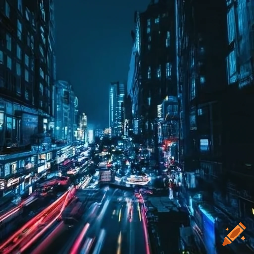 City illuminated by electric lights on Craiyon