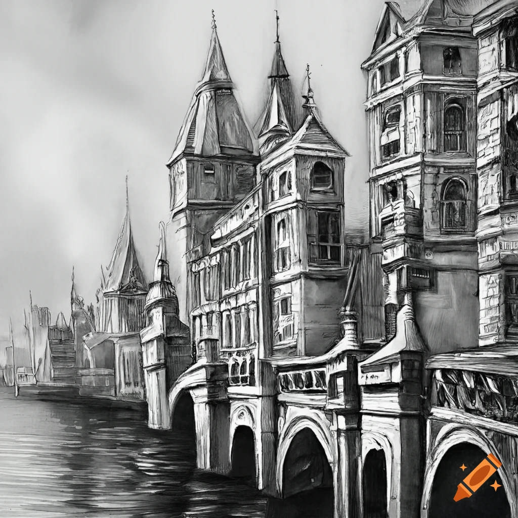 London Tower bridge retro vector drawing on grey background. Download a  Free Preview or High Quality Adob… | London art drawing, Tower bridge london,  London drawing
