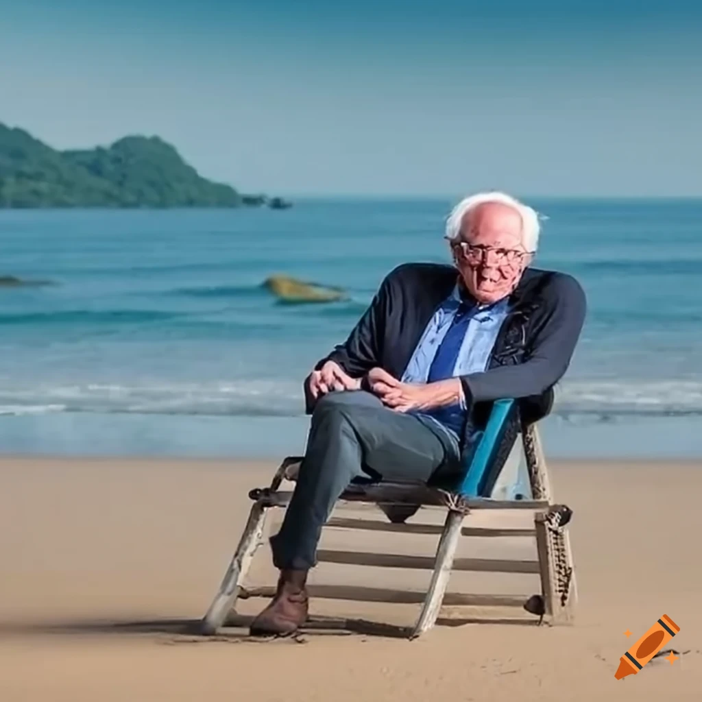 Bernie sanders sitting in a beach chair in costa rica on Craiyon