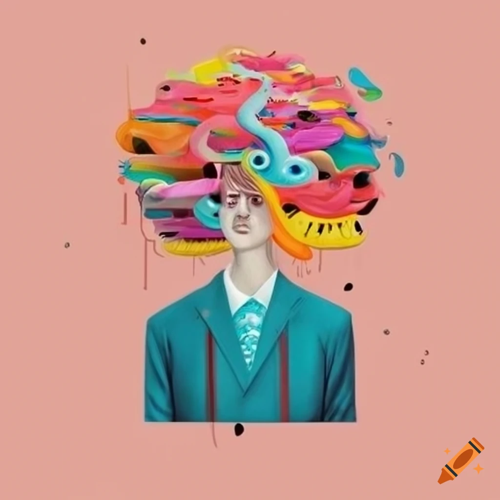 Colorful digital artwork of a boy with a broken dream mask on Craiyon