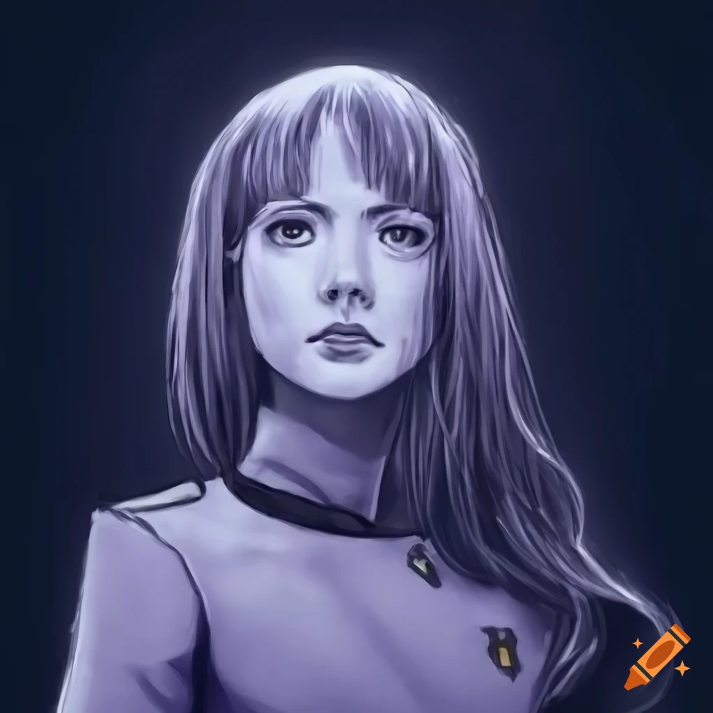 anime girl in starfleet uniform on a starship bridge