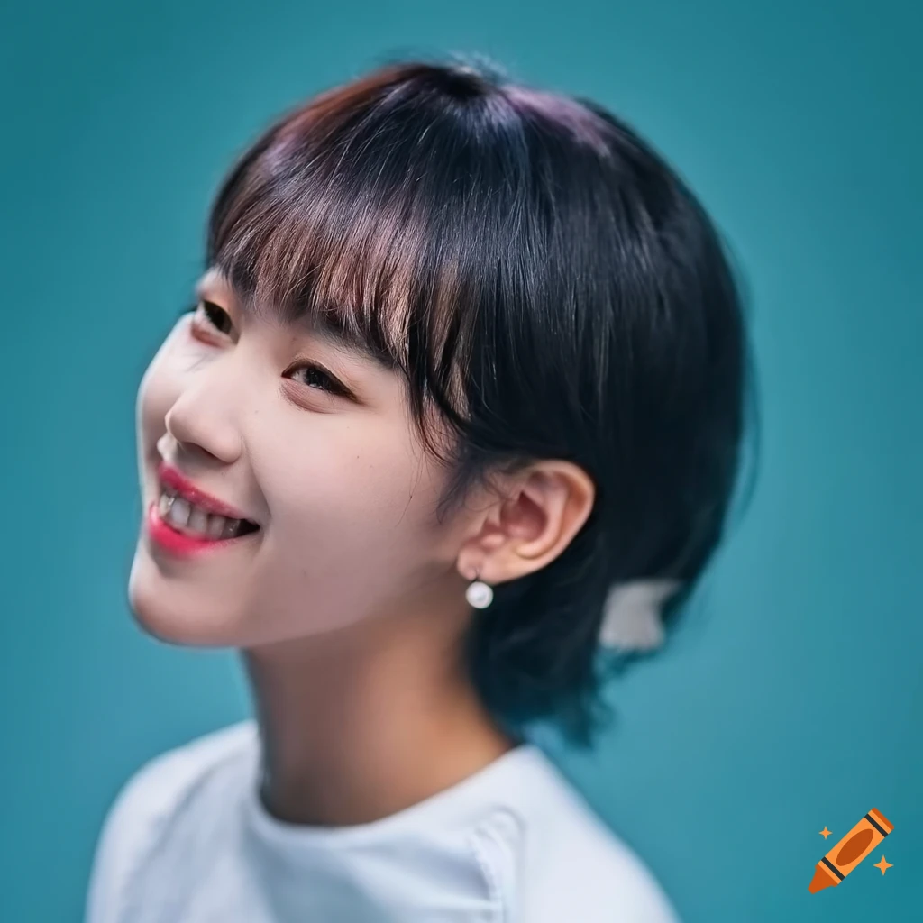 portrait of a cheerful 15-year-old female idol