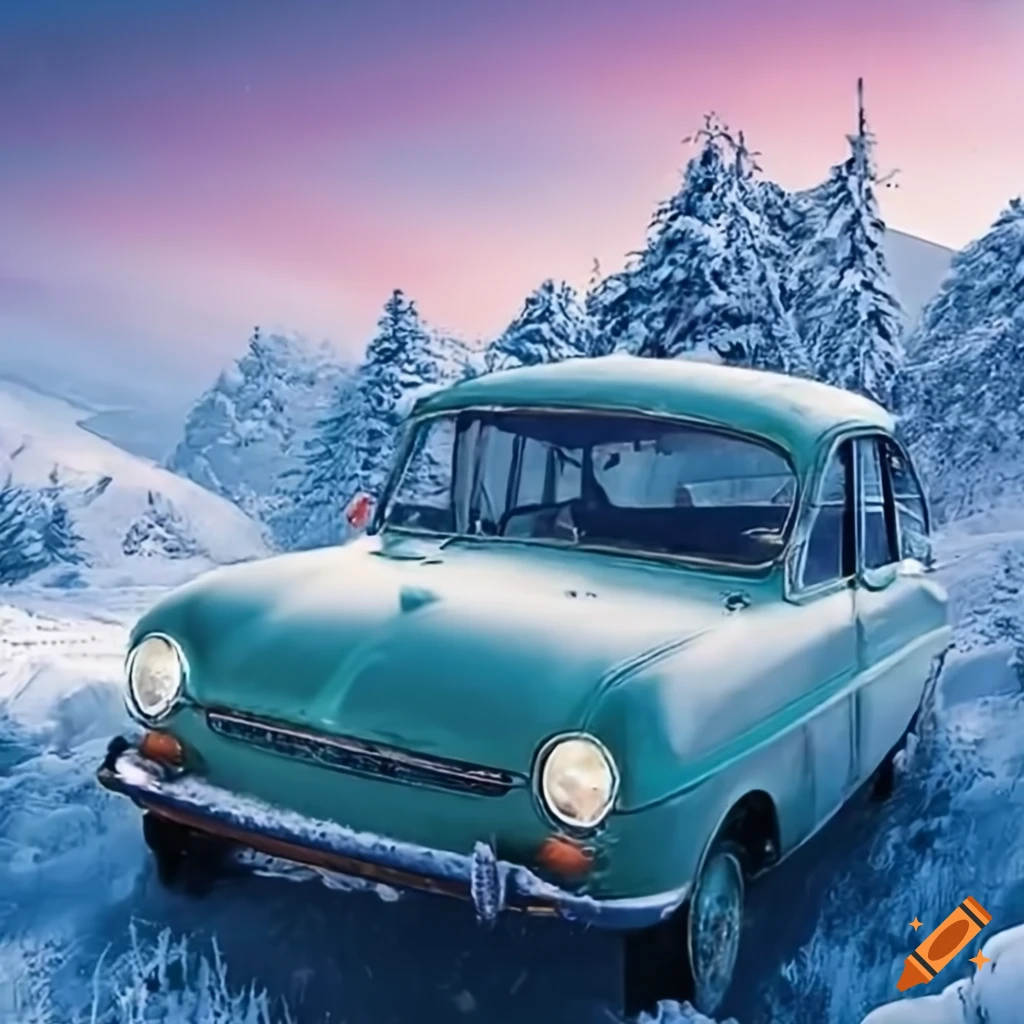 poster of a Simca car in the snow