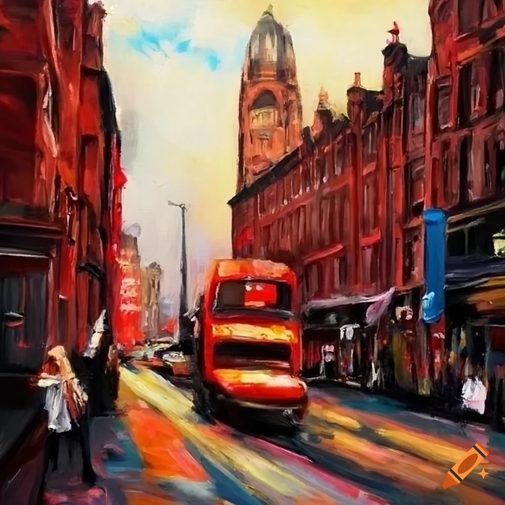 Oil painting of manchester oxford road on Craiyon