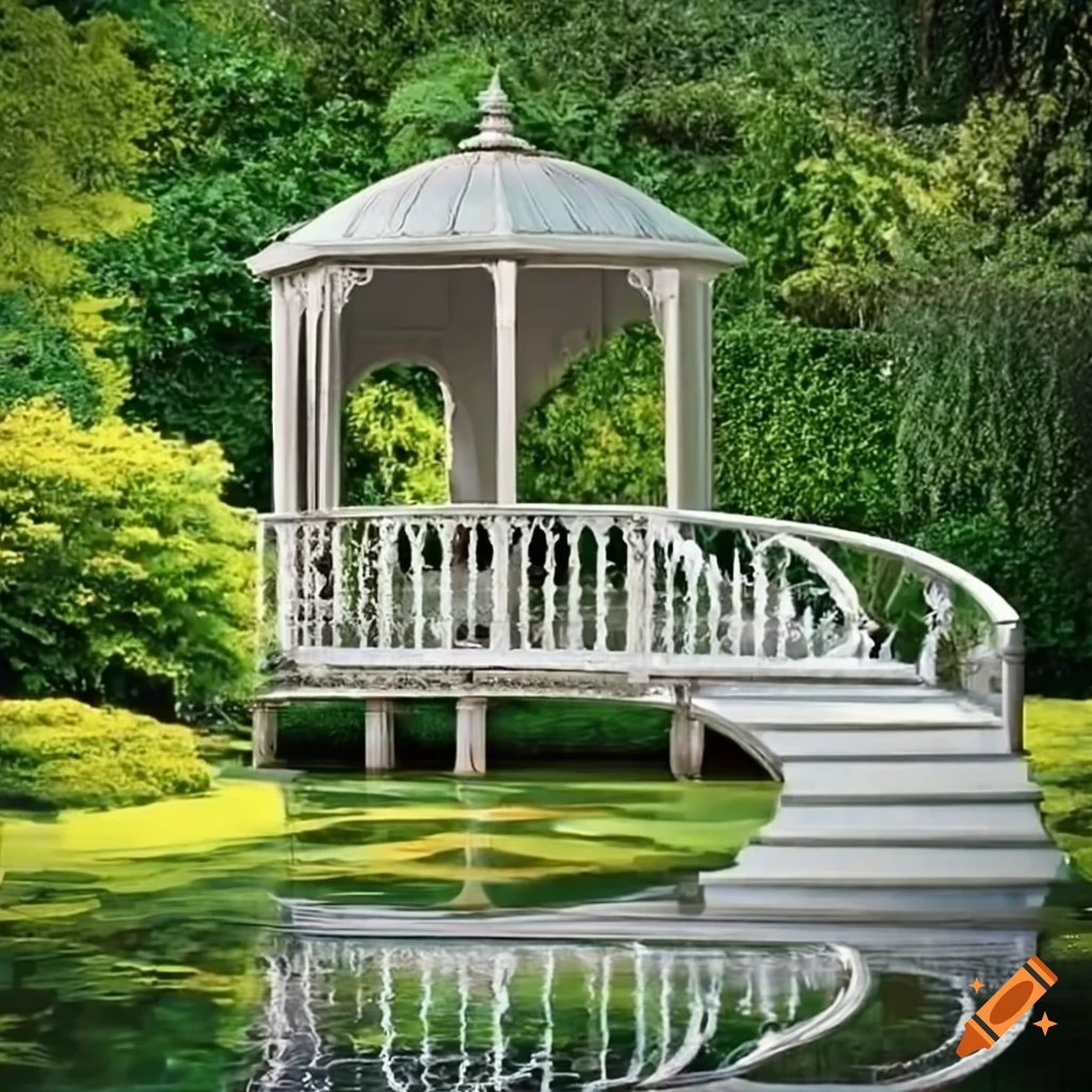 curved silver stairs leading to a balcony in a garden
