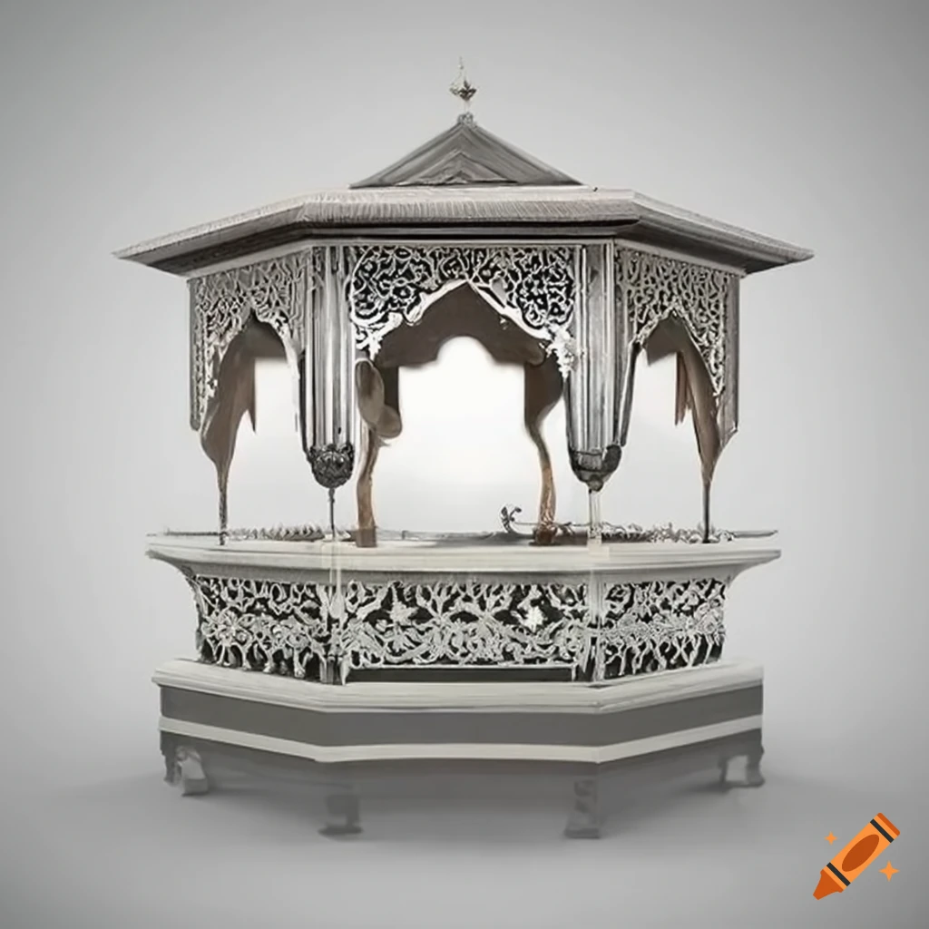 ornamental Islamic gazebo with silver and white design