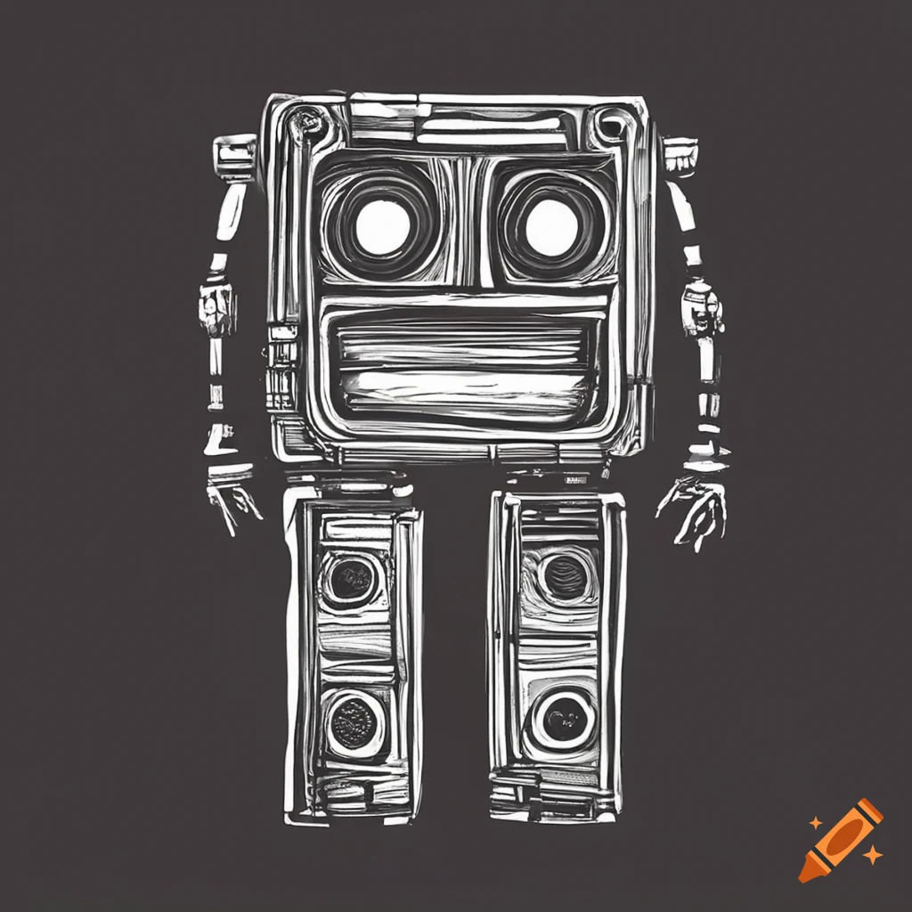 Toy robot, sticker, cute, holographic, outsider art style, contour, vector,  white background, detailed on Craiyon