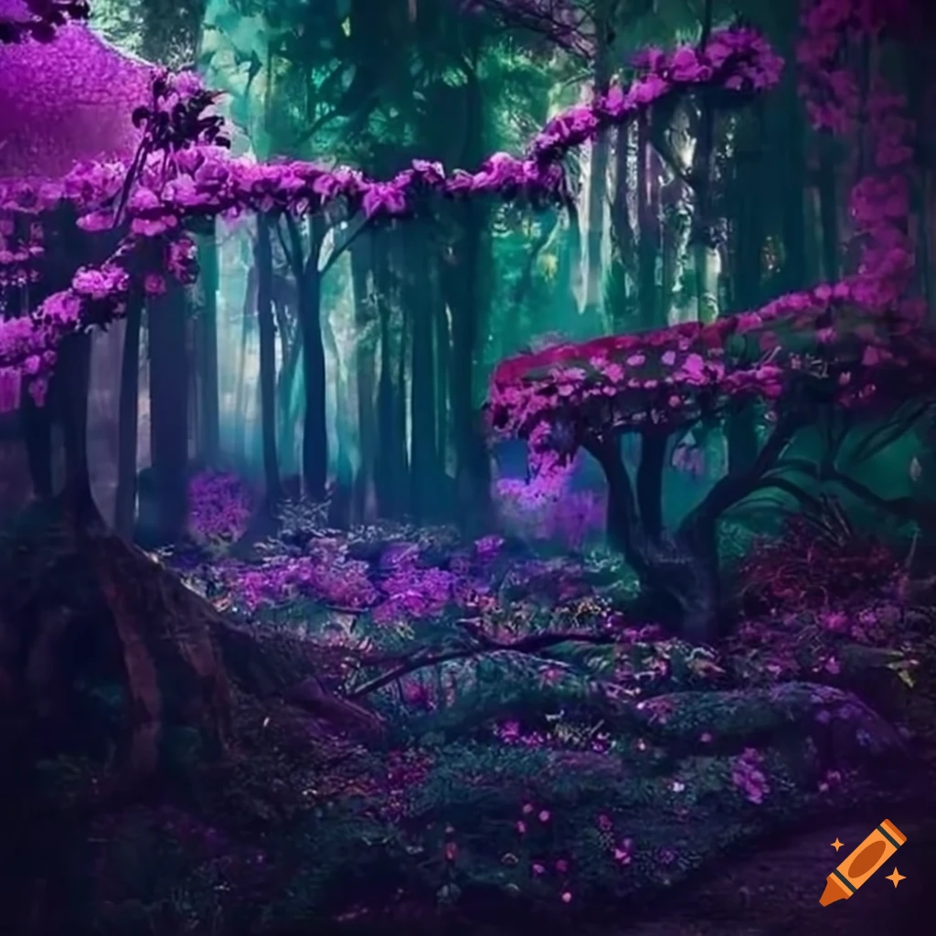 Fantasy forest with abundant flowers on Craiyon