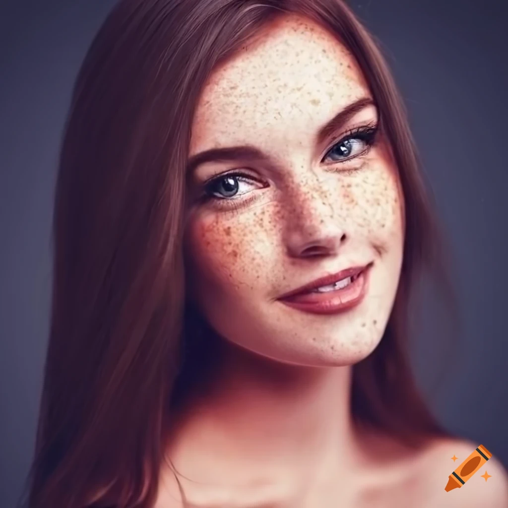 Portrait Of A Beautiful Young Woman With Freckles And Brown Hair On Craiyon 