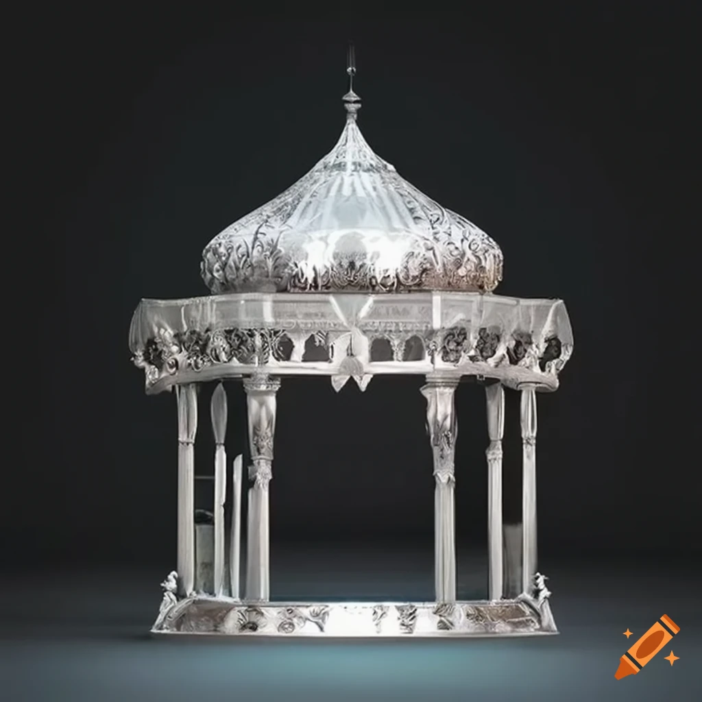 silver ornamental Islamic gazebo in a garden