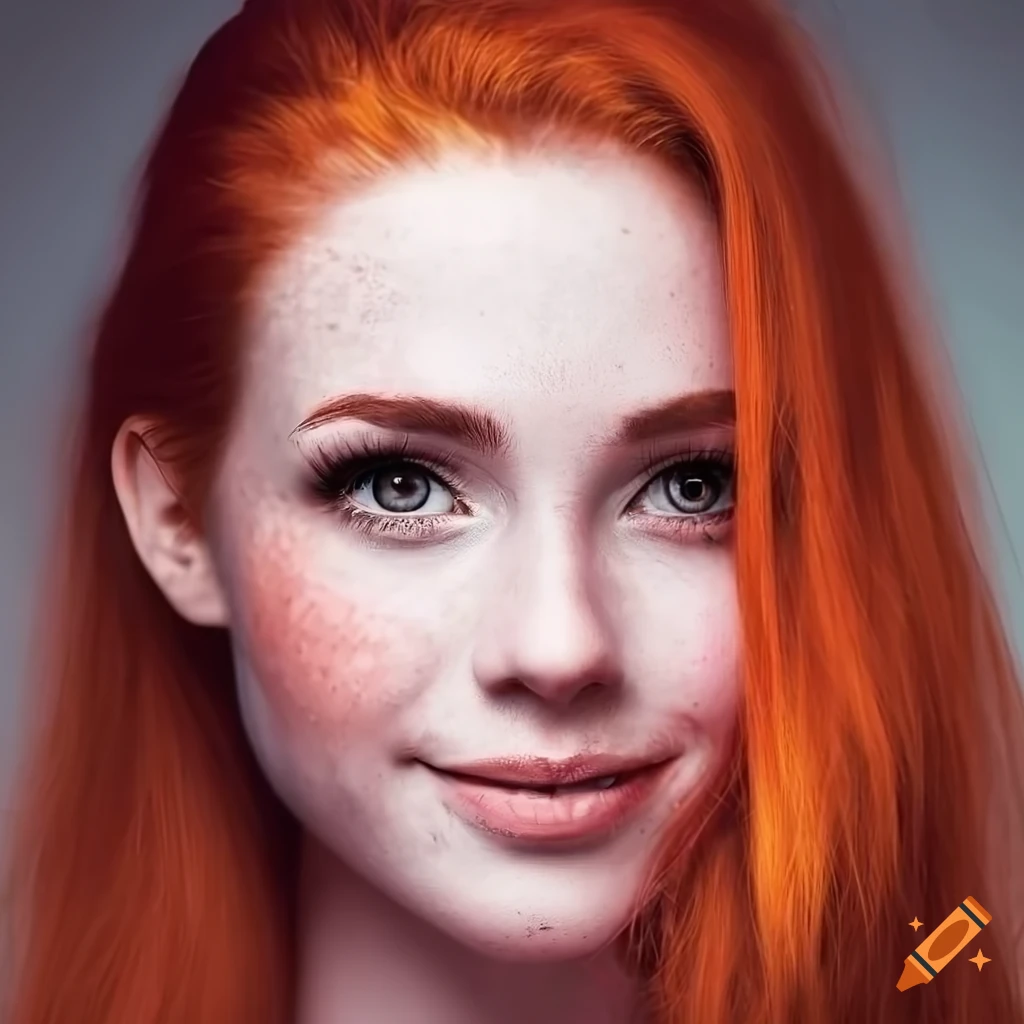 Portrait of a beautiful young woman with red hair and freckles