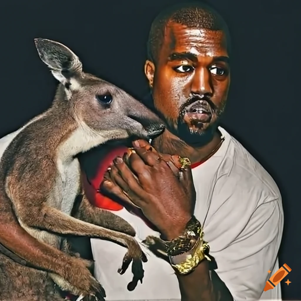 Kanye West feeding a kangaroo