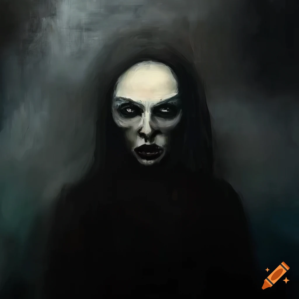 Crude oil painting of a creepy vampire at sunset on Craiyon