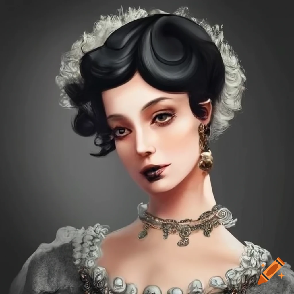 portrait of a noblewoman with black curly hair