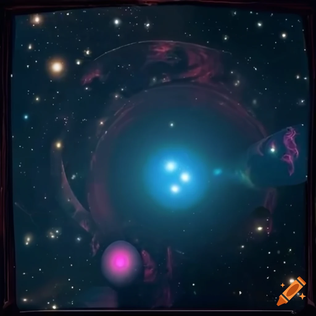 Surreal image of a floating archaic frame in a vast expanse