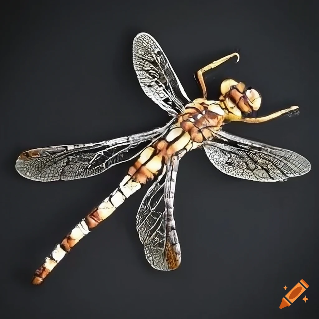 intricate sculpture of a dragonfly specimen