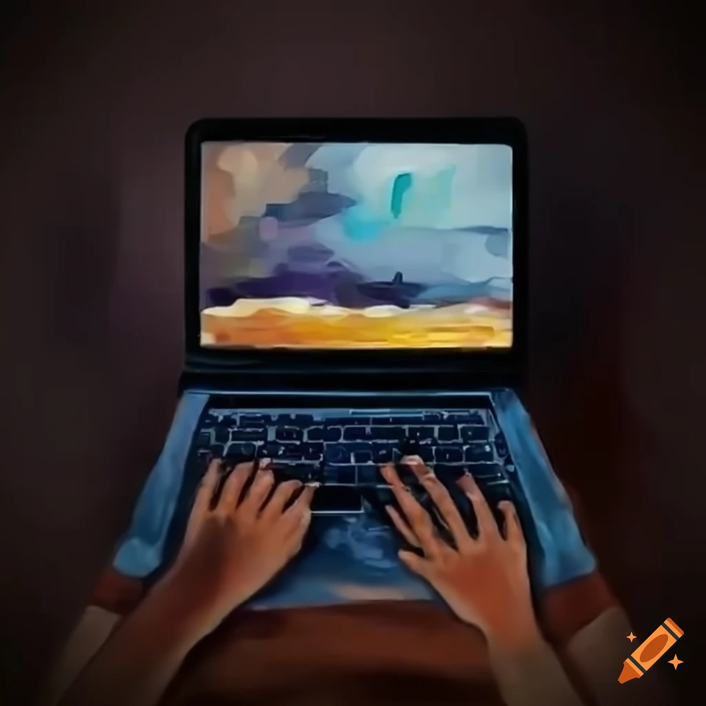 watercolor of a software developer with laptop