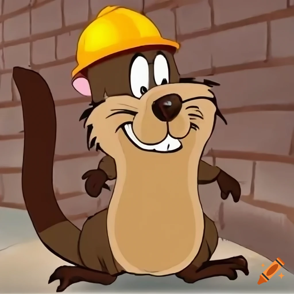 cartoon illustration of a beaver chewing a log