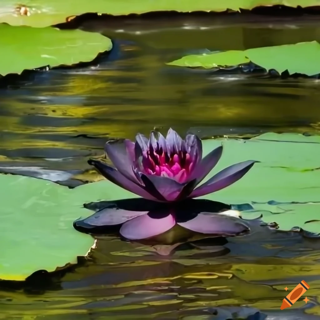 Black water lilies on a sunny pond on Craiyon