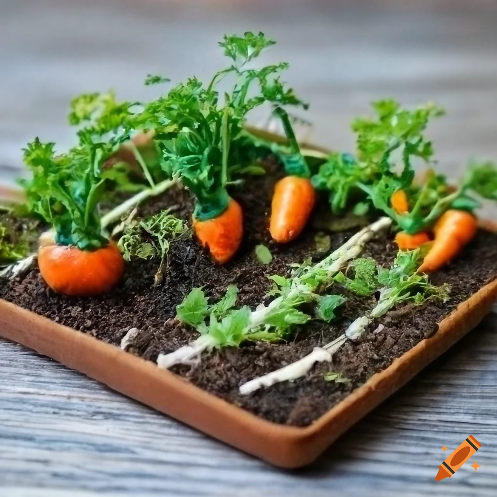 miniature carrot garden in a diorama