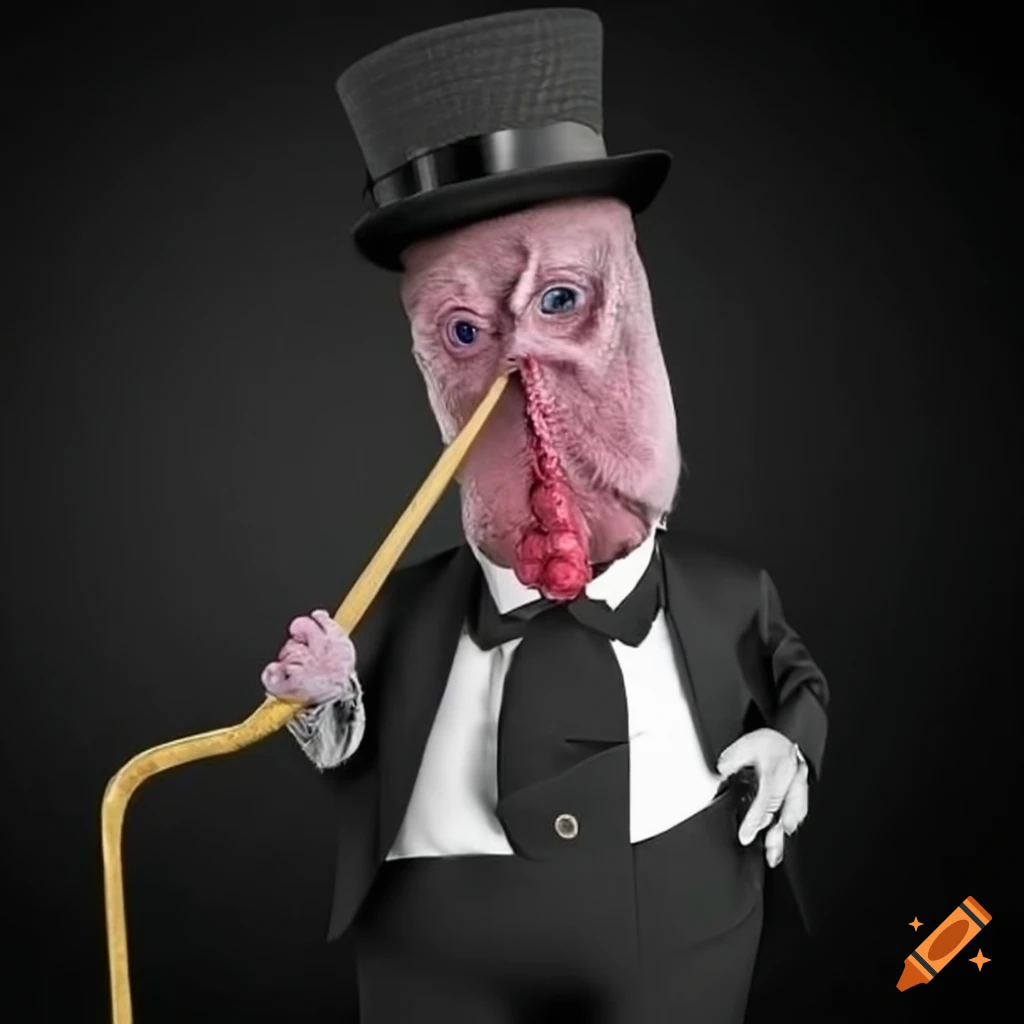 funny turkey in a tuxedo with a top hat and a cane