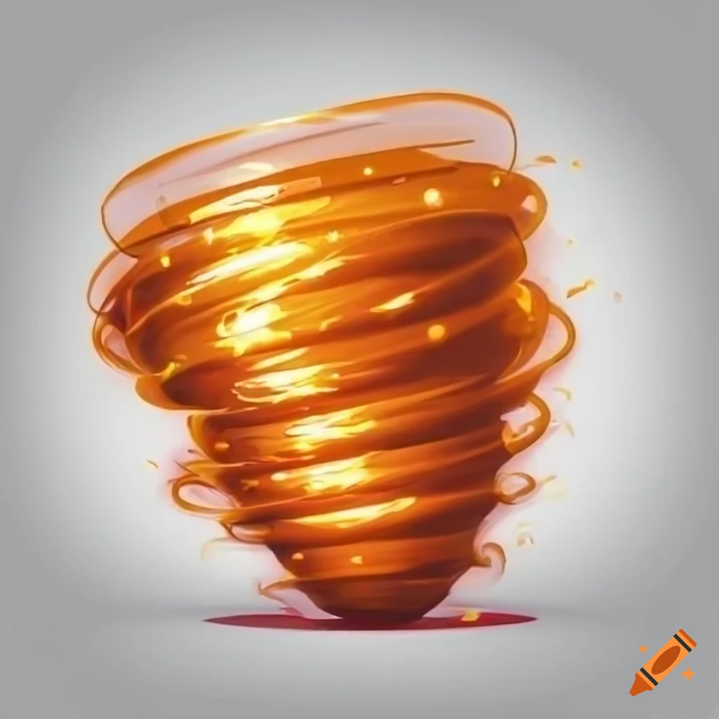 cartoon rendering of a sparkling orange tornado