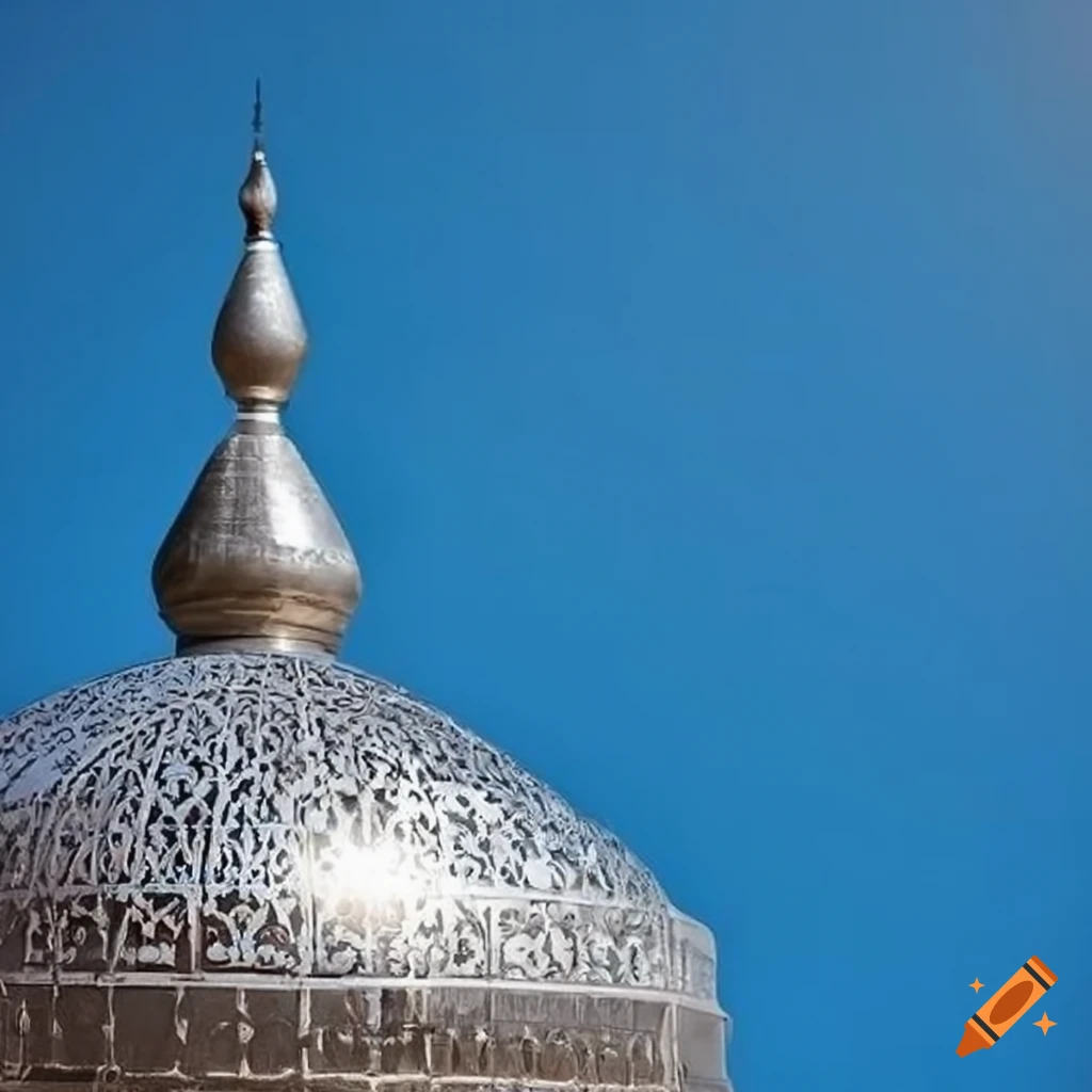 sky blue Islamic gazebo with a silver fountain