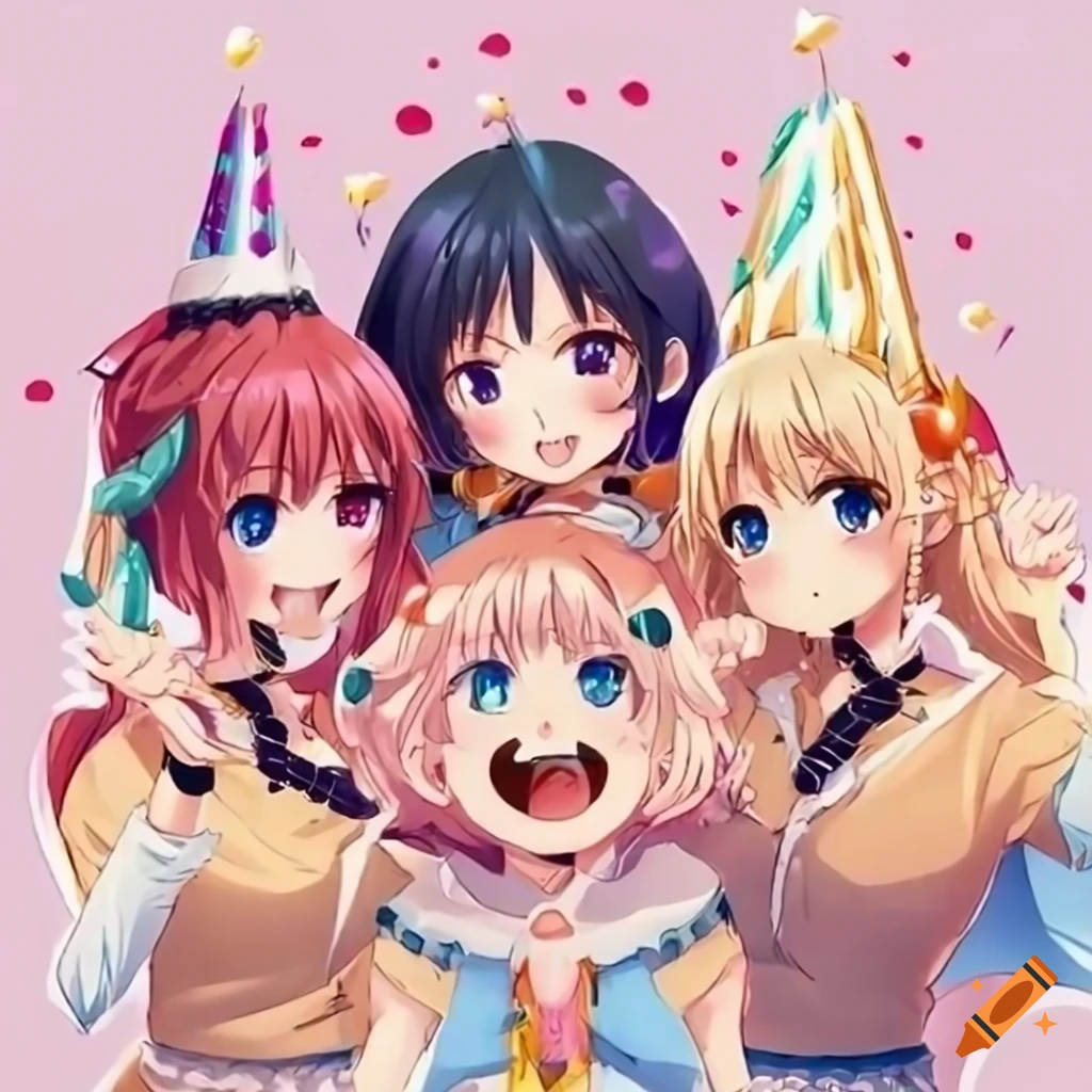 Anime characters celebrating a birthday