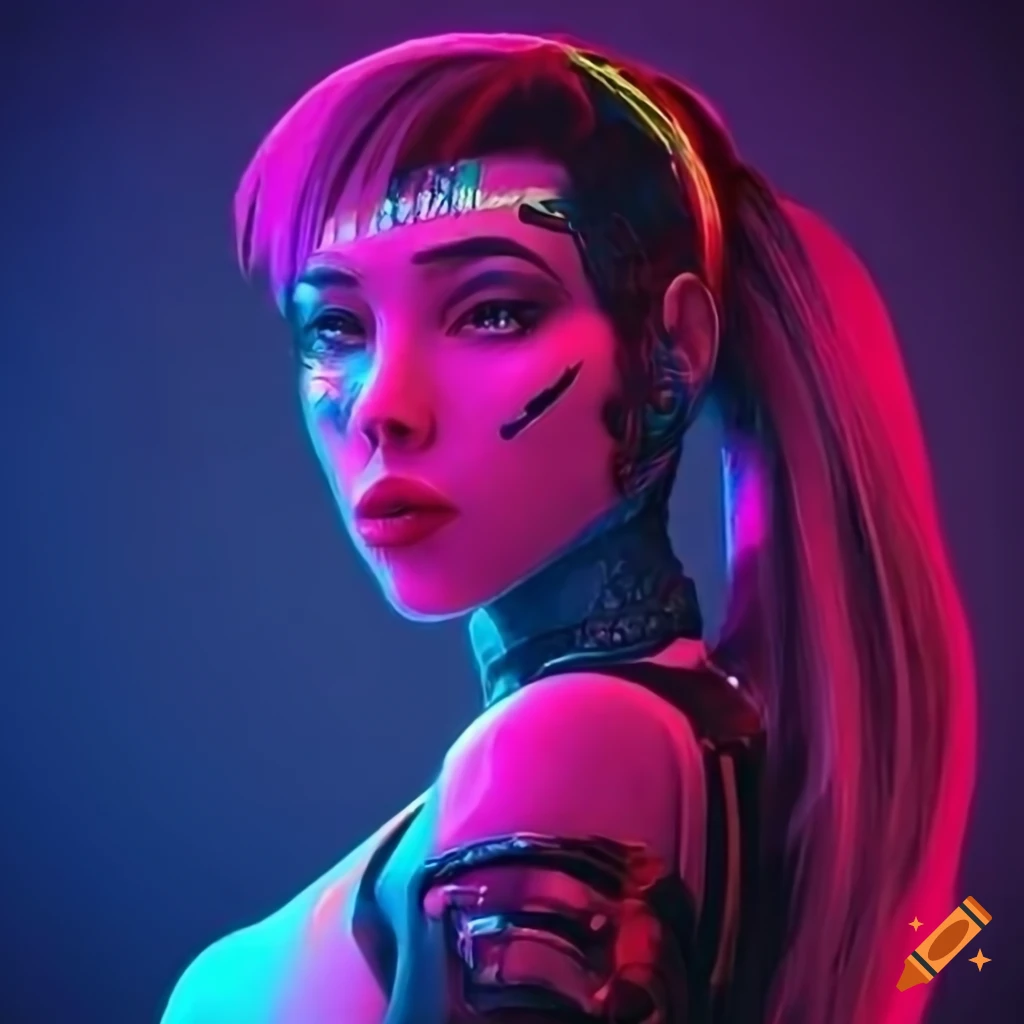 KREA - Portrait of cyberpunk woman, blue lipstick, fluorescent