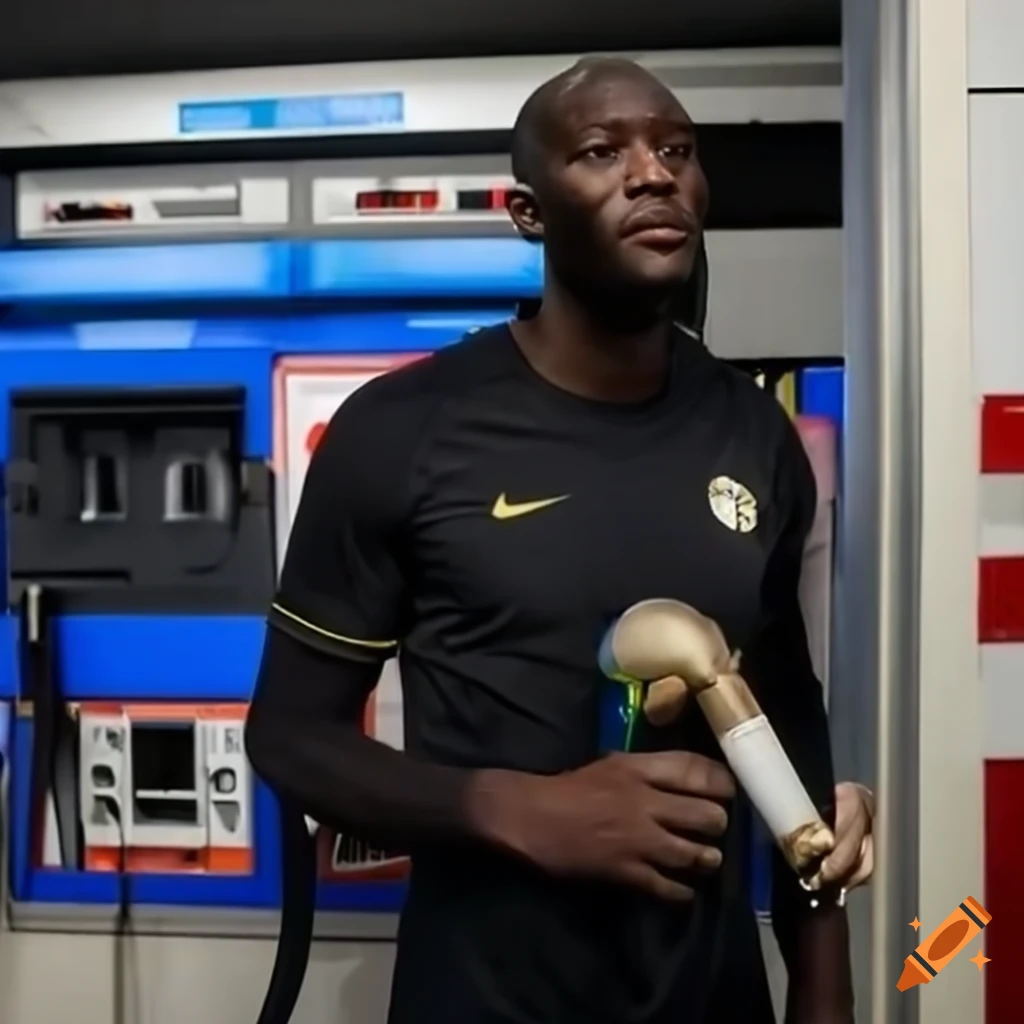 Romelu Lukaku at a gas station