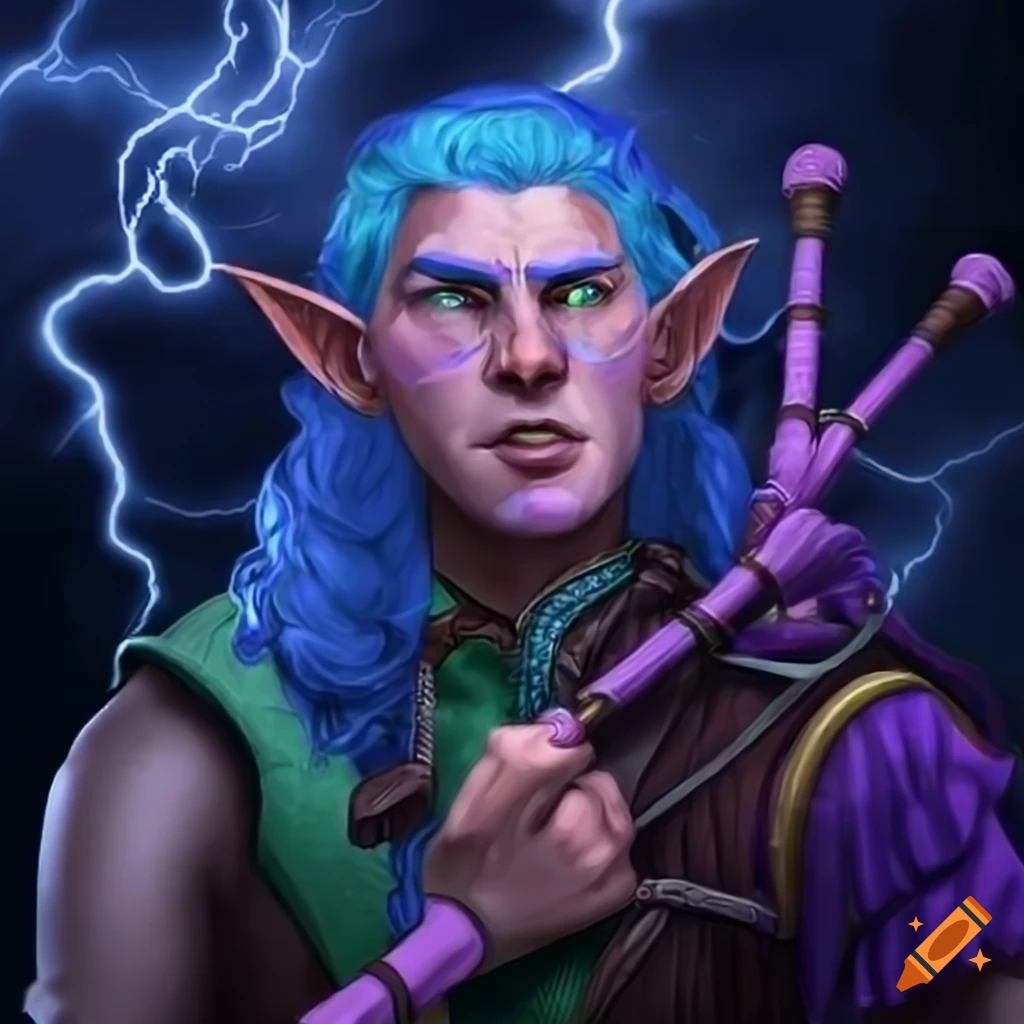 artwork-of-a-male-half-elf-bard-playing-bagpipes-in-a-stormy-night-on
