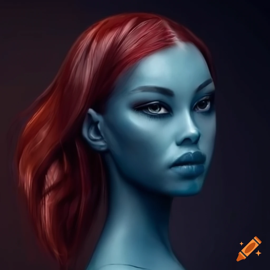 Character Design Of A Blue Skinned Alien Girl With Maroon Hair On Craiyon 0510