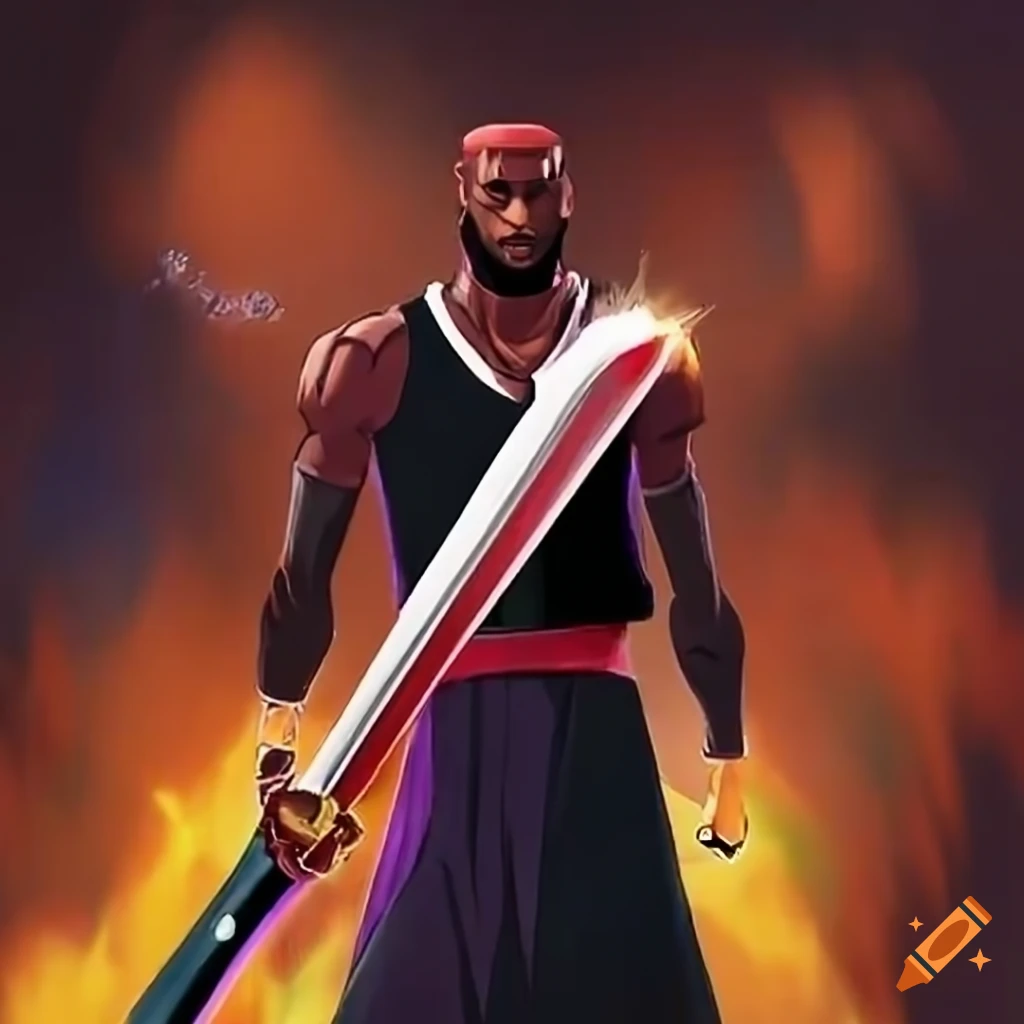 Lebron james with a sword surrounded by an aura on Craiyon