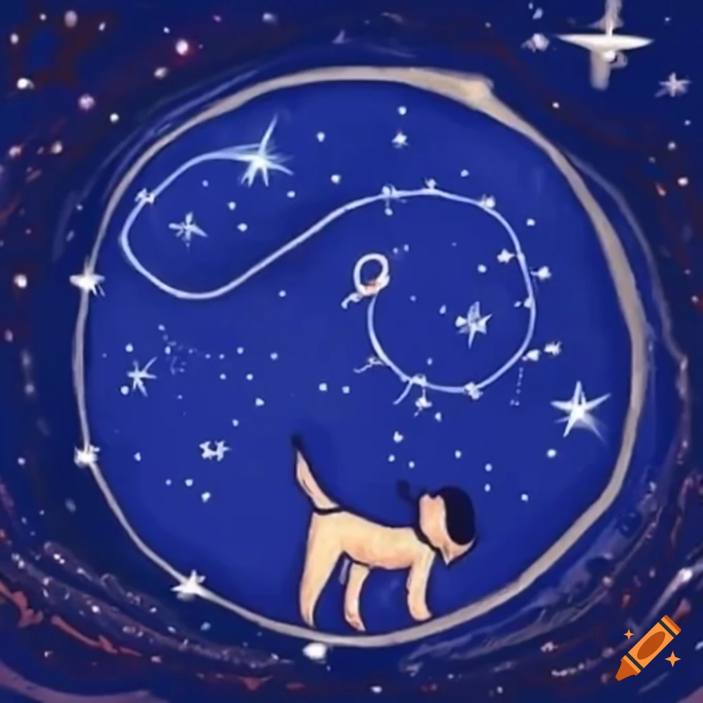 dog looking at the whale constellation in the sky