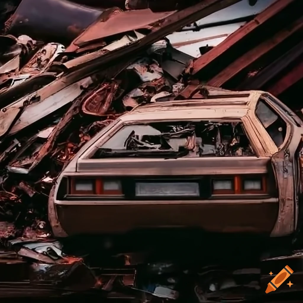 Delorean car in a scrap yard