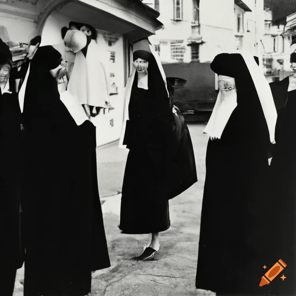 group of nuns helping a woman