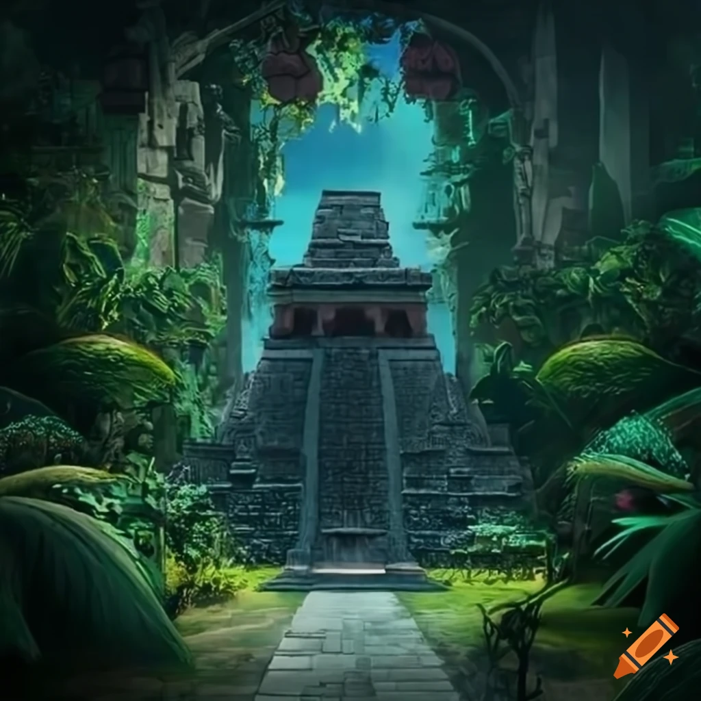 Gothic-aztec hybrid temple in the jungle
