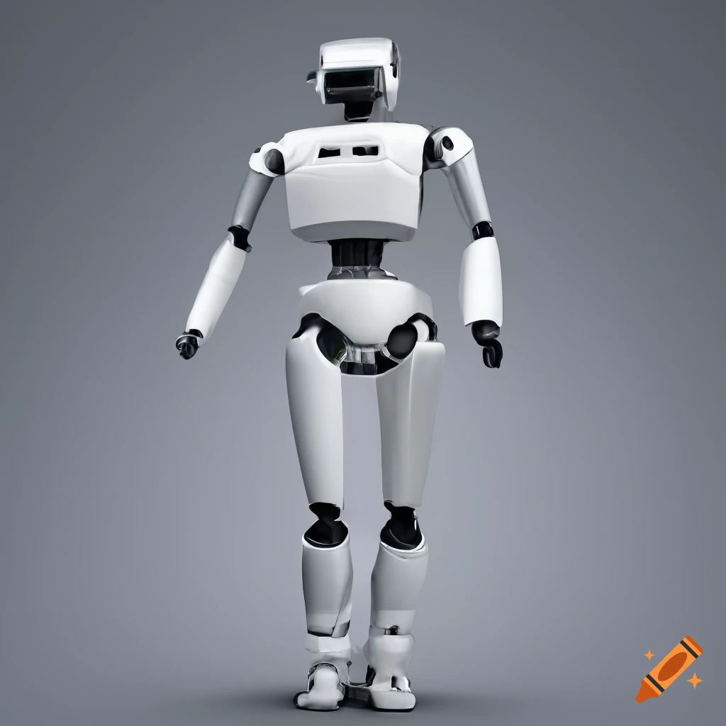 White tall robot on gray background on Craiyon