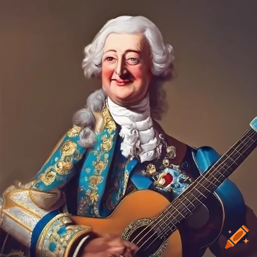 King George III playing guitar with a smile