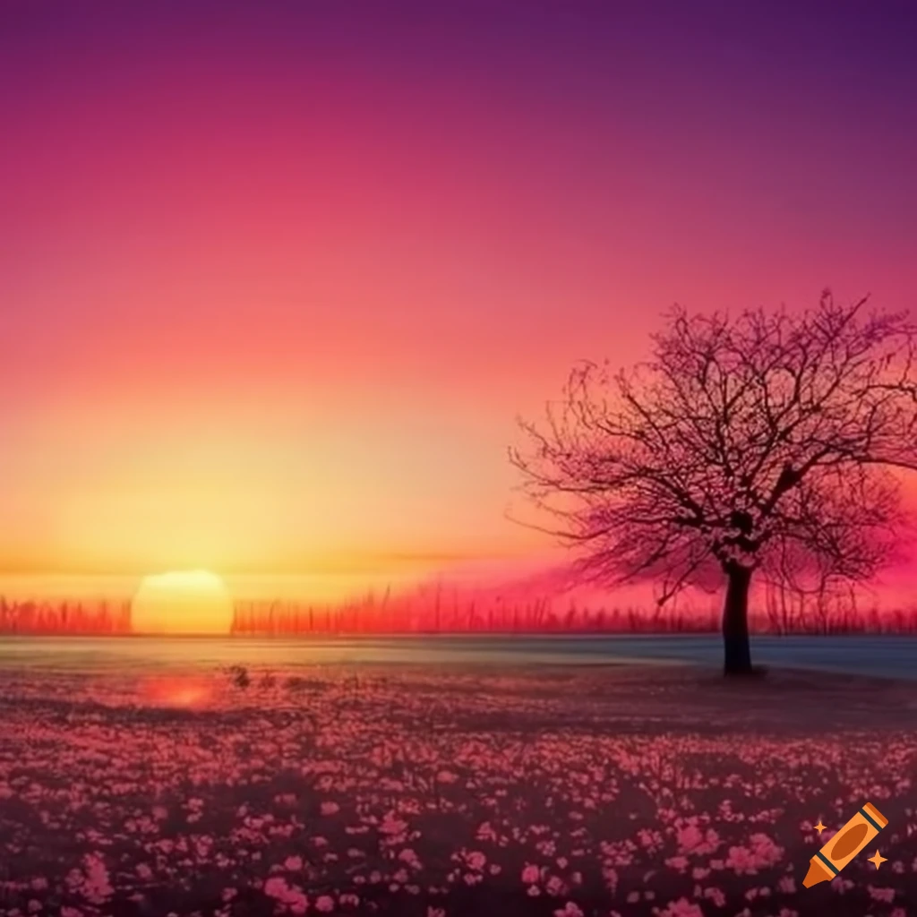 Pink sunset landscape on Craiyon