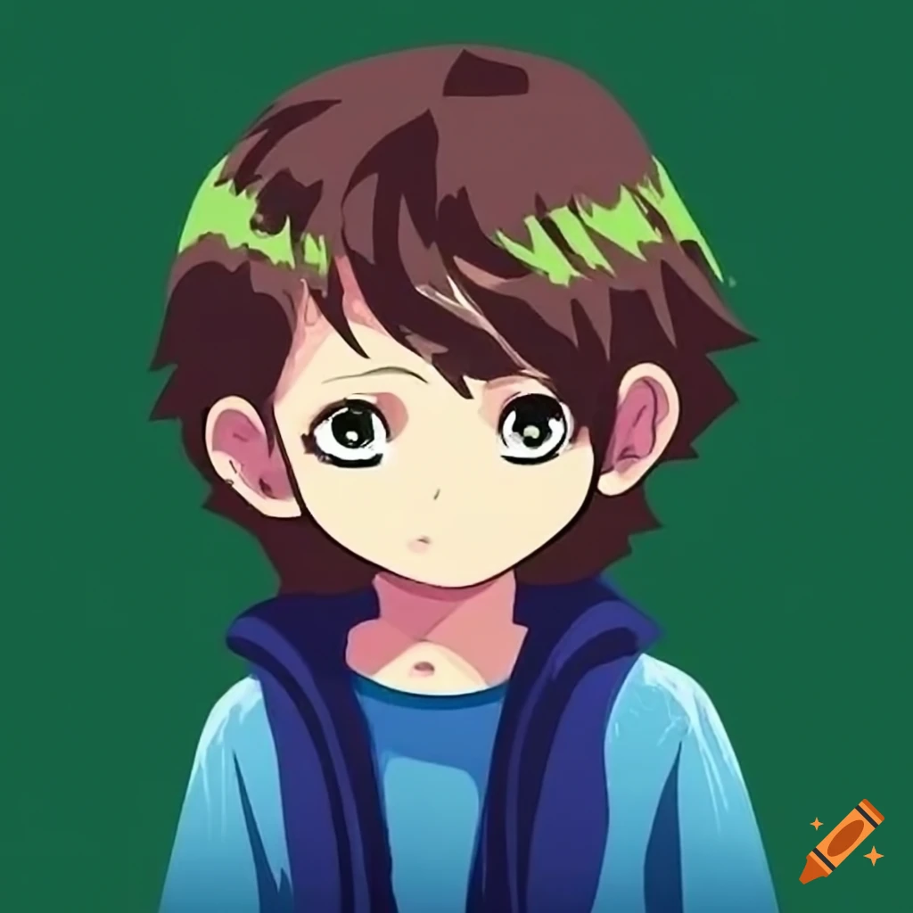 Portrait of a young boy with brown hair and green eyes