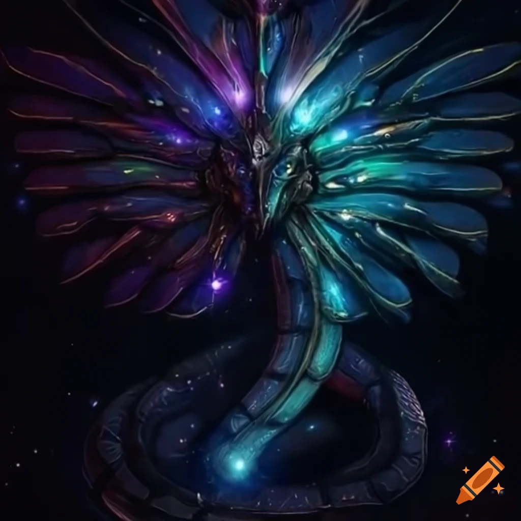 Artwork of a cosmic serpent with starry wings on Craiyon
