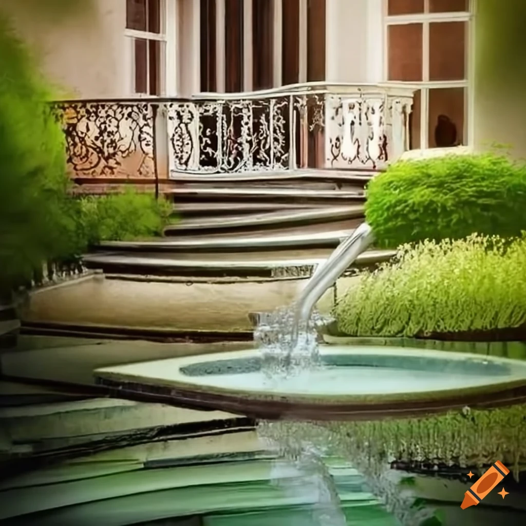 curved silver stairs leading to a balcony in a garden