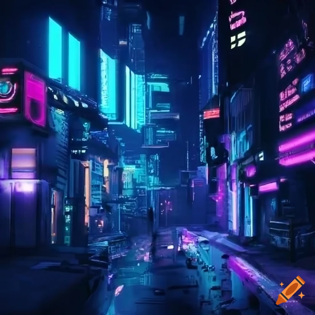 Cyberpunk city with glowing ground